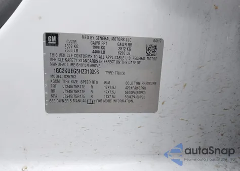 2017 Chevrolet Silverado 2500Hd Wt из США, поврежденный, VIN 1GC2KUEG5HZ310393